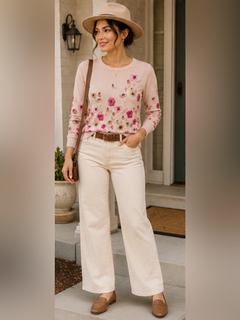 Talbots 100% Merino Wool Floral Sweater Pink Watercolor Women’s M
